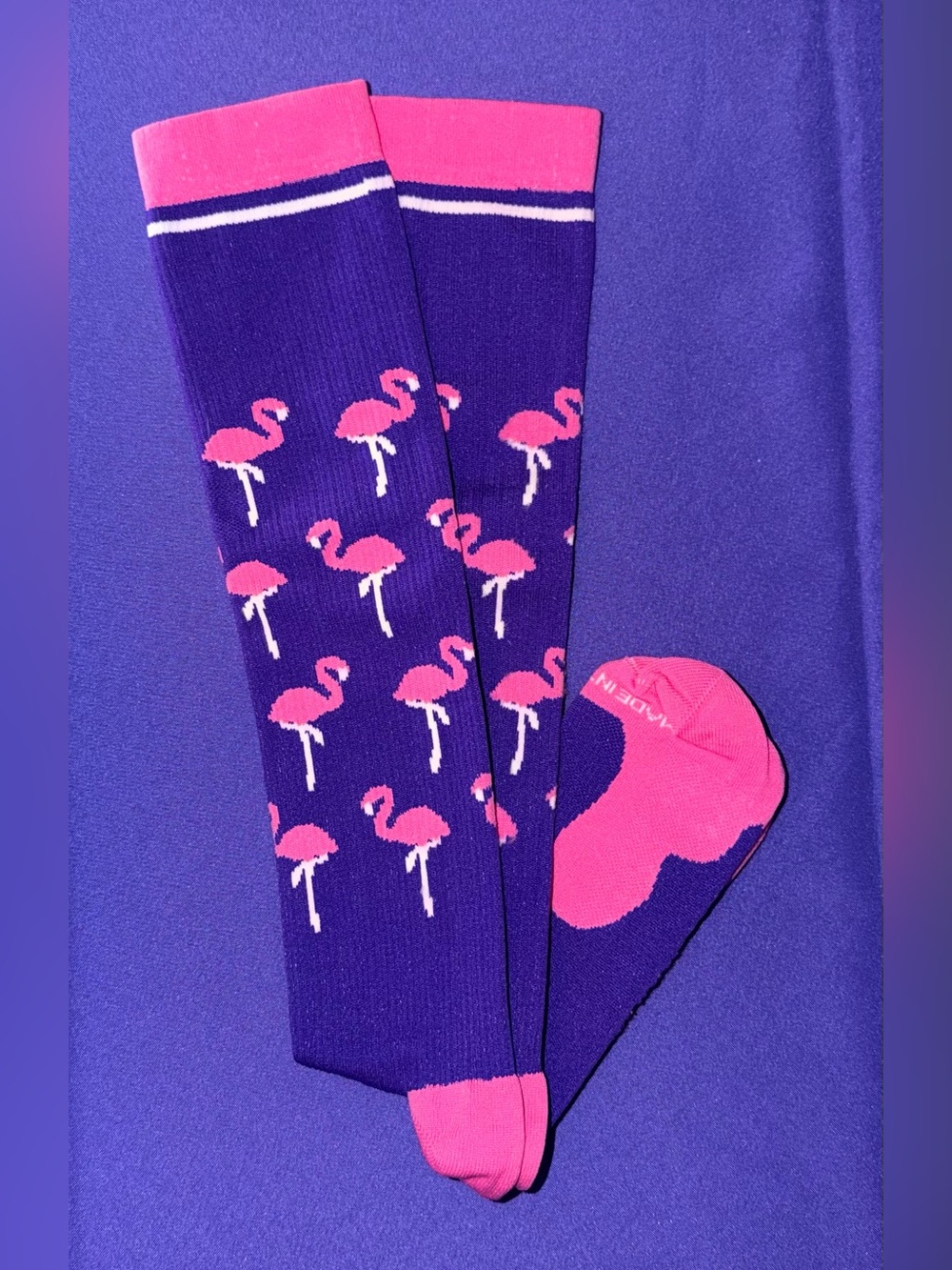NWOT Purple and Pink Flamingo Pro Compression Unisex Socks Size L/XL